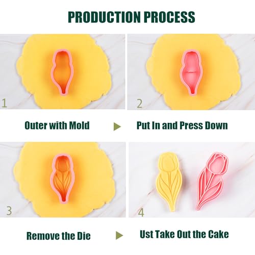 Mother‘s Day Cookie Cutters, 8Pcs 3D Plastic Cookie Molds Thank You Rose Tulip Shape Biscuit Cutters for Mother's Day or Birthday Party Baking Cutting Tool(E8) - color: E8