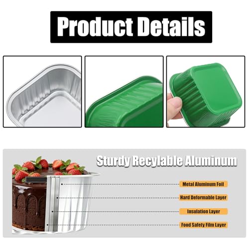 50 Pack 5oz Mini Square Cake Pans with Lids, Dark Green - color: Dark Green, size: Square