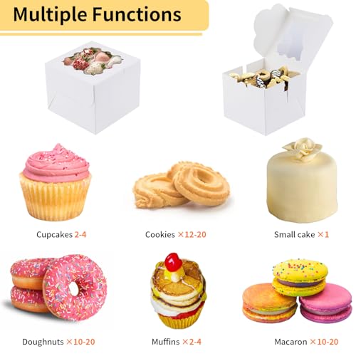 WINKIO Cookie Boxes, Treat Bakery Dessert Pastry Favor Donut Mini Cake Box - color: white, size: 6×6×5 inches