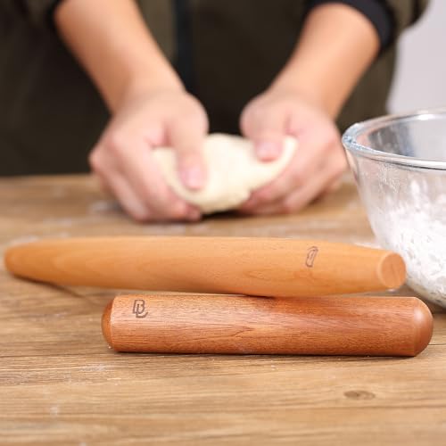 French Rolling Pin Set, 2 pcs, 16" & 8" Natural Wood