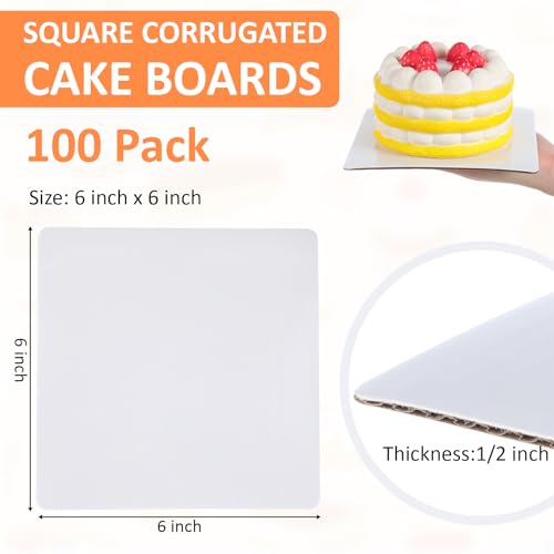 Lallisa 100 Pcs 6 Inches Square Cake Boards, Disposable Cake Base, White - color: White