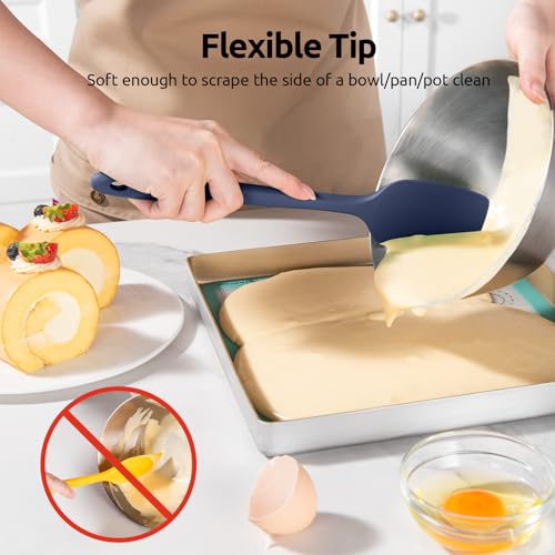 Heat Resistant Silicone Spatula Set: U-Taste 600ºF High Temp Seamless Food Grade Food Grade Flexible Rubber Silicon Kitchen Cooking Mixing Baking Scraper for Nonstick Cookware Set of 4 (Midnight Blue) - color: Midnight Blue