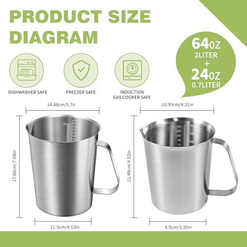 Stainless Steel Metal Measuring Cup w/Handle for Liquid,64&24oz - size: 64 oz+24 oz
