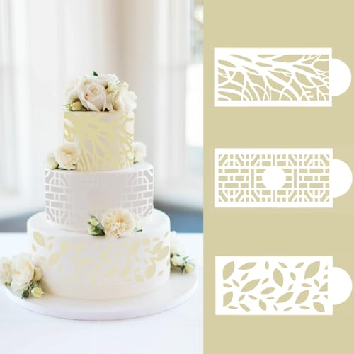10 Pcs Cake Stencils Set Floral Lace Cake Templates Wedding Cake Molds Plant Flower Cookie Fondant Buttercream Dessert Decorating Baking Supplies Mesh Printing for Cake Icing Decoration