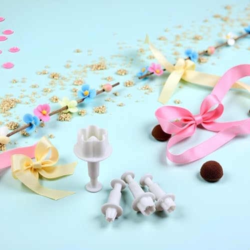 8Pcs White Flower Plunger Cookie Cutters, Blossom Cake Fondant Mold,DIY Flower Cake Fondant Mold Plastic Cake Decorating Tools Baking Accessories for Baking Plastic, Dessert and Candy Sculpting Tools