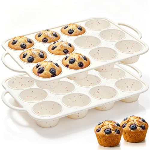 Vinino 2Pack Silicone Muffin Pan for Baking with Metal Reinforced Frame, 12 Cup Regular Size Cupcake Pan, BPA Free Silicone Muffin Tray, Cupcake Baking Pan Bite Molds for Oven Dishwasher Safe - size: Standard