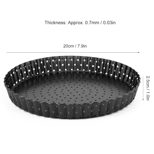 Carbon Steel Tart Pan with Removable Bottom - Nonstick Perforated Deep Dish Baking Pan for Quiche Pie Pizza Black(8 in) - size: 8 in