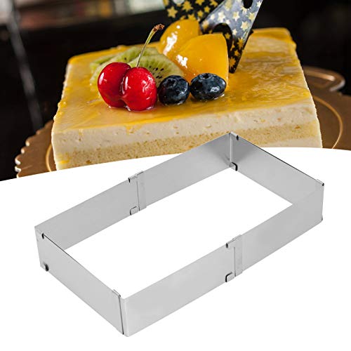 BORDSTRACT Square Adjustable Cake Mould, Stainless Steel Rectangle Cake Tin Cutter Baking Frame for Mousse Tiramisu (Large (16~28cm)