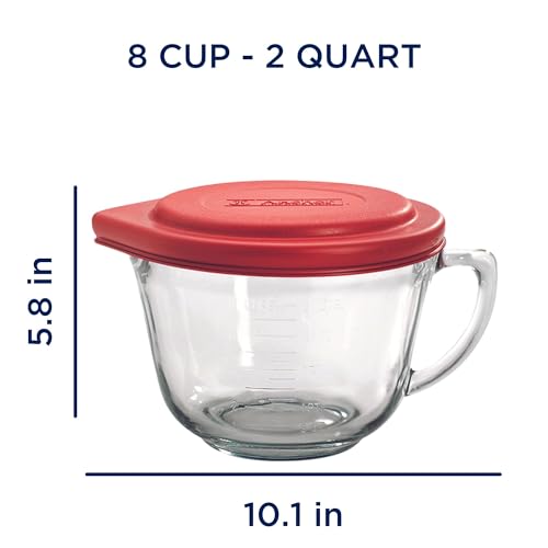 Anchor Hocking Batter Bowl, 2 Quart Glass Mixing Bowl with Red Lid - color: Red Lid, size: 1 Count