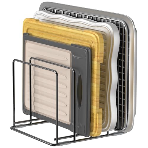 Kitchen Organizer Rack - 4-Slot Heavy-Duty Holder for Cutting Boards,Cookware – Rust-Resistant, Space-Saving Design with Non-Slip Feet for Countertop and Cabinet Storage (1 Pack) - size: 1 Pack