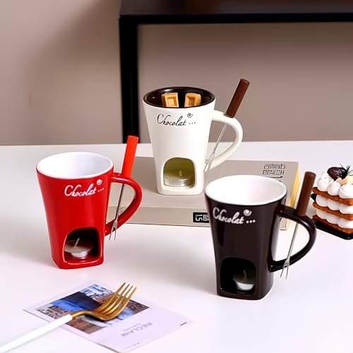 Chocolate Melting Mug Cheese Candy Mini Fondue Pot With Forks (Brown) - color: Brown