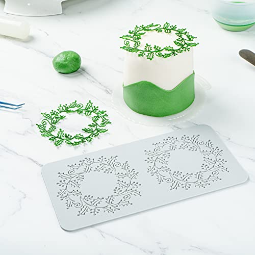 Restaurantware Pastry Tek Fondant Impression Mat 1 Reusable Fondant Embosser - Autumn Leaf Halo Pliable Gray Silicone Cake Impression Mat Dishwashable For Cake Decoration - style: Autumn Leaf Halo