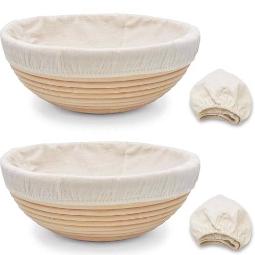 Banneton Bread Proofing Basket set of 2, 9 Inch Round Sourdough Proofing Baskets with Liner,Dough Proofing Bowls,Made of Natural rattan,for Sourdough Bread Baking Supplies - size: 2 set 9 inch Round