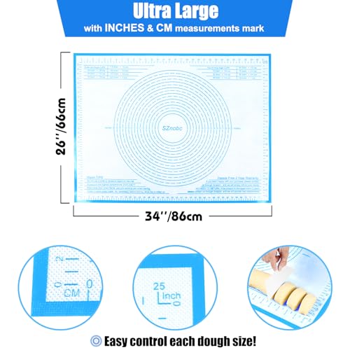 Silicone Pastry Mat Large Baking Mat 36X24 inch Dough Mat with Measurements - color: Blue, size: 24"L x 36"W