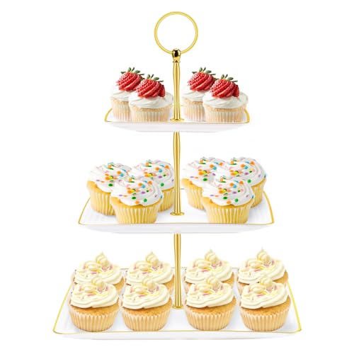 Hoedia 3 Tier Cupcake Stand Tower, Plastic Cup Cake Holder(Square)