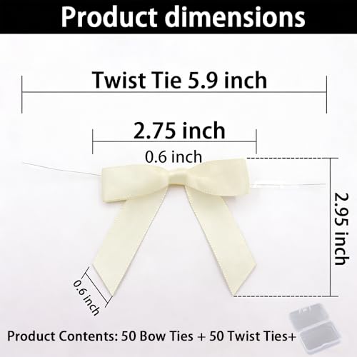 Yellow Satin Pre-Tied Twist Tie Bows, 50 Pack for Treat Bags - color: Yellow