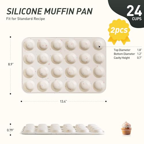 Socisen 2 Pack 24 Cups Silicone Mini Muffin Pan with Metal Reinforced Frame Silicone Molds Cupcake Cake Baking Cheesecake Pans Cookie Baking Chocoflan Cupcake Mold Mini Bundt Cake Pan Women Gift - color: Cream, size: 2pc: 24-Cup Mini