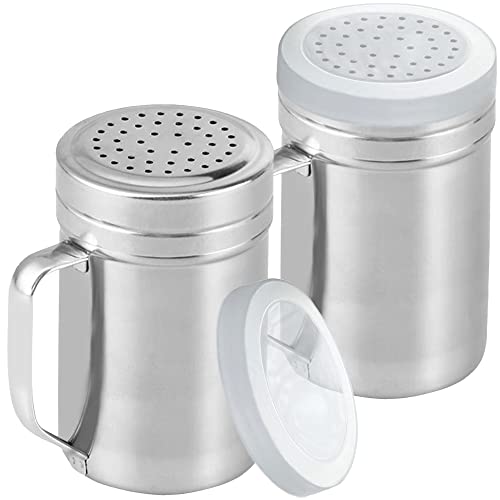 CUSINIUM Large Metal Salt Pepper Cooking Dredge Shakers - With Handle - Seasonings Spice Shakers With Holes and Lids - 14 Ounce, 2pcs | Style: Medium - color: Silver, size: 14 Oz