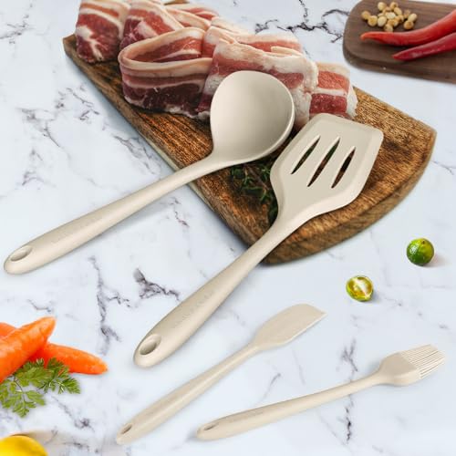 Kitchen Utensil Set - 11 Cooking Utensils - Colorful Silicone Kitchen Utensils - Nonstick Cookware with Spatula Set - Colored Best Kitchen Tools Kitchen Gadgets (Khaki) - color: Khaki