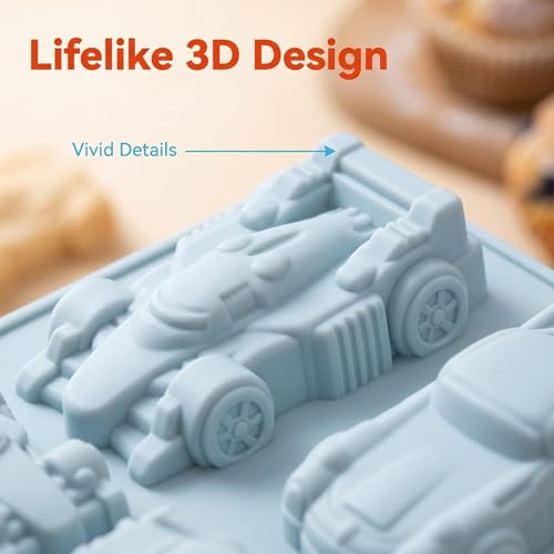 Race Car Chocolate Molds Silicone 2 Pack, 3D Race Car Molds for Soap - color: large and small racing cars