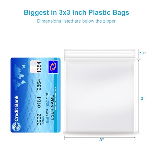 3''x 3'', (Pack of 100) 2 mil Thick Clear Plastic Reclosable Zip Poly with Resealable Lock Seal Zipper, Clear Small Zip, Jewelry, Candy, Storage, Packaging & Shipping… - size: 3" x 3"