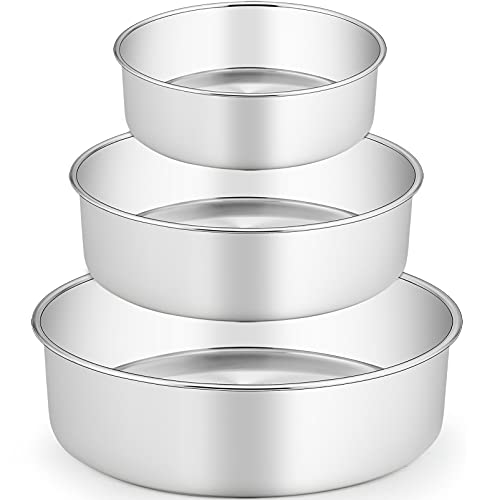 TeamFar Cake Pan, Stainless Steel Round Baking Pans Set for Layer Cake Pie
