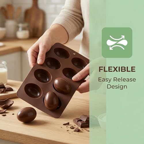 TOYANDONA Silicone Easter Egg Cake Mold – 8-cavity Non-stick Easter Egg Shaped Baking Mold Jelly Baking Mould Ice Cube Tray for Diy Cooking Chocolate, Muffins, And Cakes – Coffee Color - size: 27.00X16.00X2.00CM