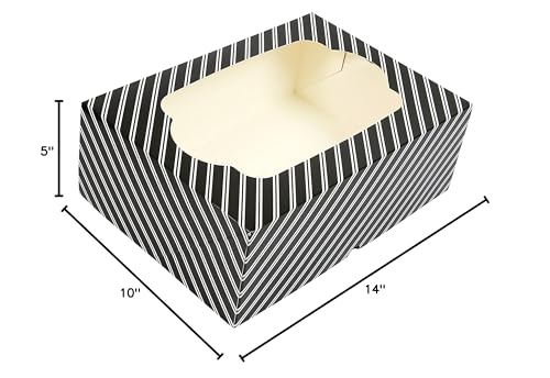 Global Sugar Art 10-Count 14x10x5 Quarter Sheet Cake Box with Window, Black - color: Black Stripe