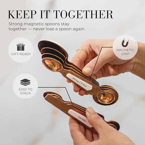 Styled Settings Copper Measuring Spoons Set with Leveler, 8-Piece - color: White & Copper