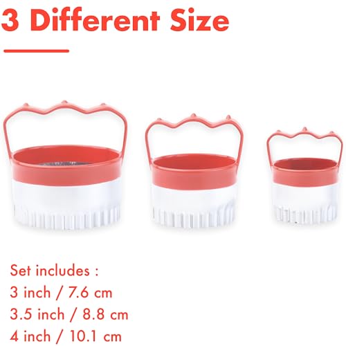 3 Pcs Fluted Round Biscuit Cutters with Handle 3" 3.5" 4", Scalloped Biscuit Cookie Cutter Set, 0.4mm Stainless Steel, 2-Inch Deep Design