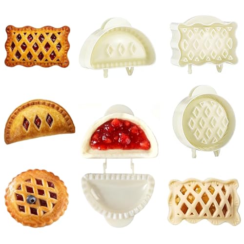 3Pcs Mini Hand Pie Molds - Dough Presser Pocket Pie Molds for Baking - One Press Pie Maker Set for Thanksgiving Christmas Party Potluck with Dumplings and Cookies Shapes - color: White