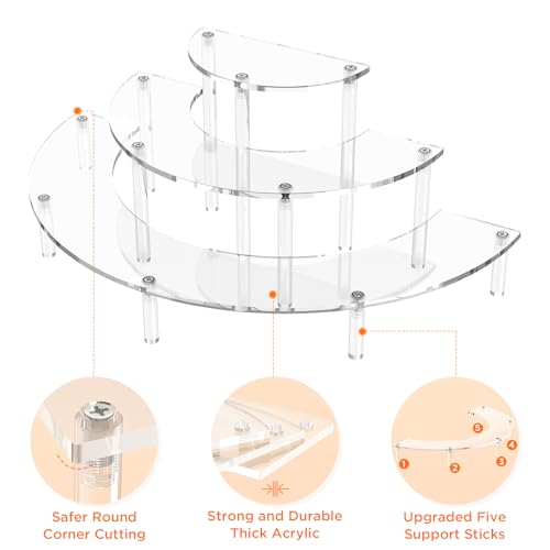 Dooiclear 3 Tier Acrylic Display Risers 1 Pack, Half Moon Cupcake Stand