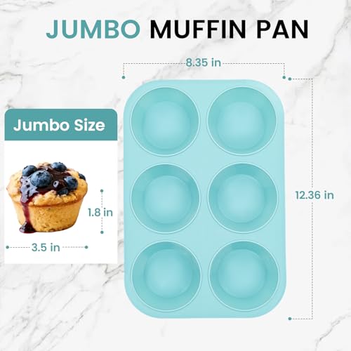 CAKETIME Jumbo Muffin Pan, 6 Cup Silicone 3.5 Inch Large Muffin Tin for Baking Giant Homemade Muffins, Cupcakes, Frittatas Non Stick - size: Jumbo 6-Cup