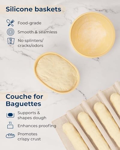 Silicone Banneton Proofing Basket, Complete Sourdough Bread Baking Supplies - size: Premium 9" Round & 10" Oval