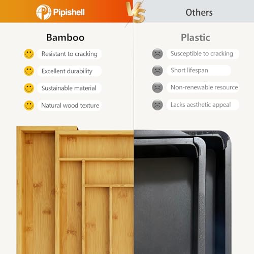 Pipishell Expandable Bamboo Silverware Organizer, Large Kitchen Drawer Tray - color: Natural, size: Large