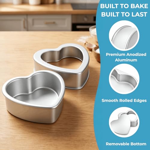 Youeon 3 Pcs Heart Shaped Cake Pans with Removable Bottom, 6/8/10 Inch Aluminum Cheesecake Baking Pans, Nonstick Heart Cake Mold Set for Valentine's Day, Wedding, Birthday, Anniversary, DIY Desserts