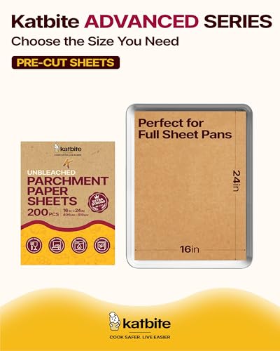 Katbite Parchment Paper Baking Sheets, 200 Pcs, 16x24 Inch, Heavy Duty - size: 16"x24"