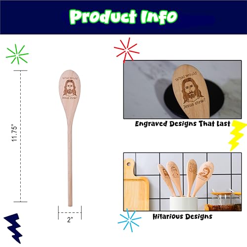 Wooden Spoon with Engraved Design, Novelty Cooking Utensil Gift for Home Chefs, Bakers & Food Lovers, Wooden Kitchen Spoon Gift for Mom, Dad, Friends, White Elephant & Housewarming - Jesus - color: Jesus