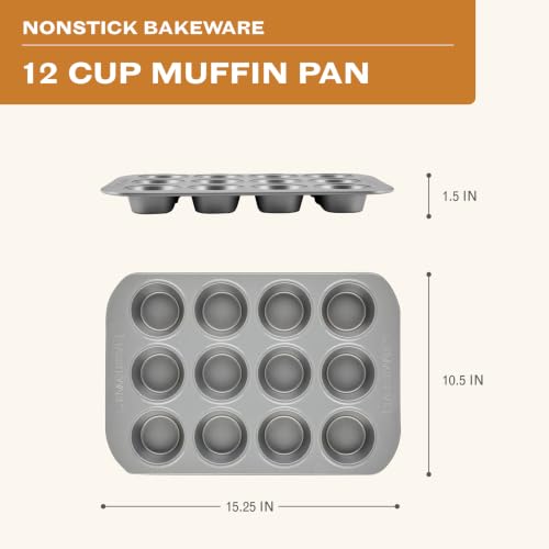 Farberware Bakeware Nonstick Muffin & Cupcake Pans, 12-Cup, Gray - color: Gray