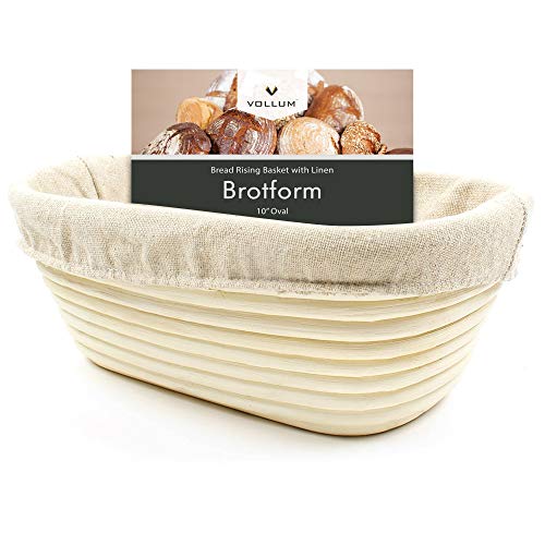 Vollum Bread Proofing Basket with Liner – Oval Banneton Brotform - size: 10" x 7" x 3.75"H, style: Rectangular