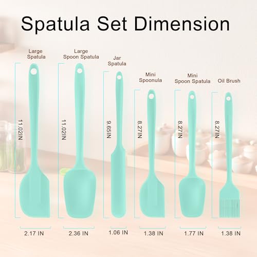 Silicone Spatula Set 6 Pack Food Grade Kitchen Utensils with Silicone Brush - color: Green
