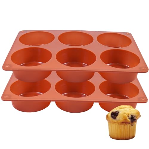 Joyeee Silicone Muffin Pans for Baking, 2 Pcs Large Muffin Pan Silicone Cups Bakeware for Baking Silicone Cupcake, 6 Cup Regular Size Silicone Molds Nonstick, Non-Stick, Just PoP Out! - size: Regular size muffin molds - 2 pack