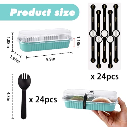24 Pack Mini Loaf Pans, 7.5oz Mini Cake Pan & Mini Cupcake Pan Set – Disposable Aluminum Baking Pans with Lids, Spoons & Stickers, Premium Sturdy Gift Set for Cakes, Cupcakes, Desserts & Party Treats - color: Blue