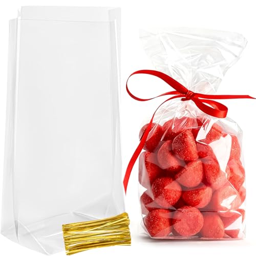 Ohuimrt Clear Cellophane Treat Bags, 6 x 9 x 2.4 Inch, 100 Pack - color: Clear - 6 x 9 x 2.4 inch