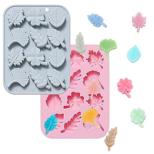 Fall Leaf Chocolate Candy Fondant Silicone Mold, 12 Hole 3D Brain Shape Mold，DIY Cookies Candy Gummy Chocolate Mold Ice Cream Tray for Holiday Party Thanksgiving Day(2 Pack) - color: Fall Leaves
