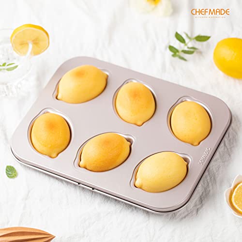 CHEFMADE Muffin Cake pan, 6-Cavity Non-Stick Lemon-Shaped Bakeware for Oven Baking (Champagne Gold) - size: 02 - 6 Cups