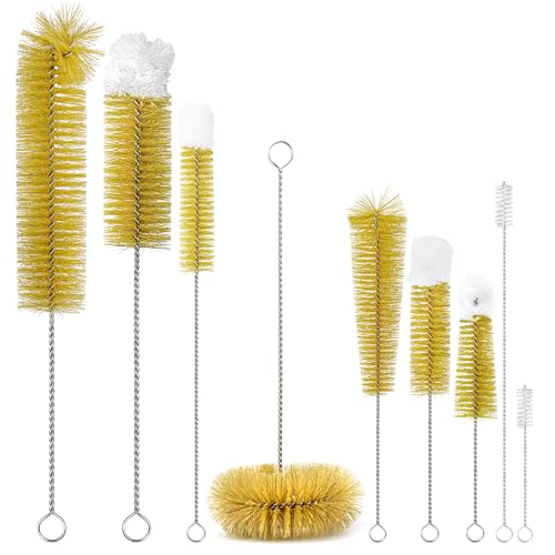 9-Pack Thin Long Handle Bottle Brushes with Boar Bristle & Wool Tip