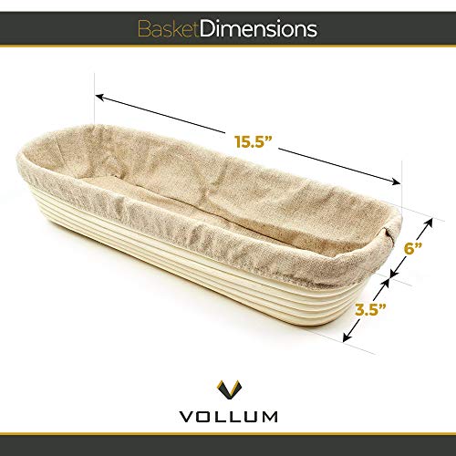 Vollum Bread Proofing Basket with Liner – Sourdough Baguette Brotform - size: 15.5" x 5.5" x 3.5"H, style: Rectangular