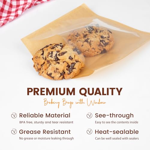 300 Pack Cookie Bags with Seal, Heat Sealable Bakery Bags with Window - size: 7.1" x 7.5"