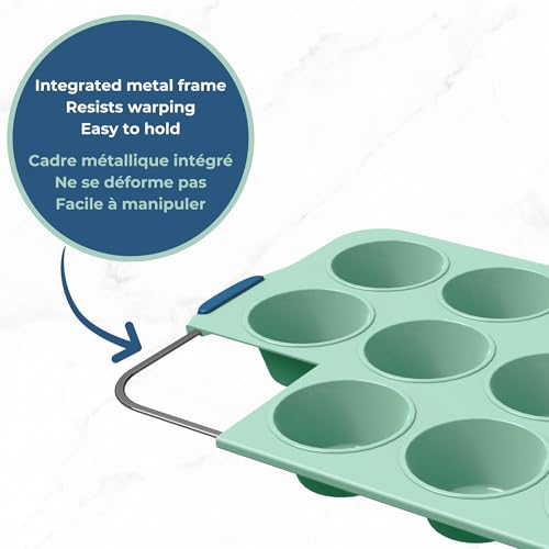 Starfrit 12-Cup Silicone Muffin Pan, Metal Frame, BPA-Free, Green - size: 12 muffins pan